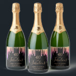 40 fabulous birthday black pink gold glitter sparkling wine label<br><div class="desc">A trendy and elegant 40th birthday wine label. A classic black background decorated with rainbow coloured faux gold glitter drips, paint dripping look in purple, pink and rose gold. With the text: 40 and fabulous. Personalize and add a name and a date. Date of birth or the date of the...</div>