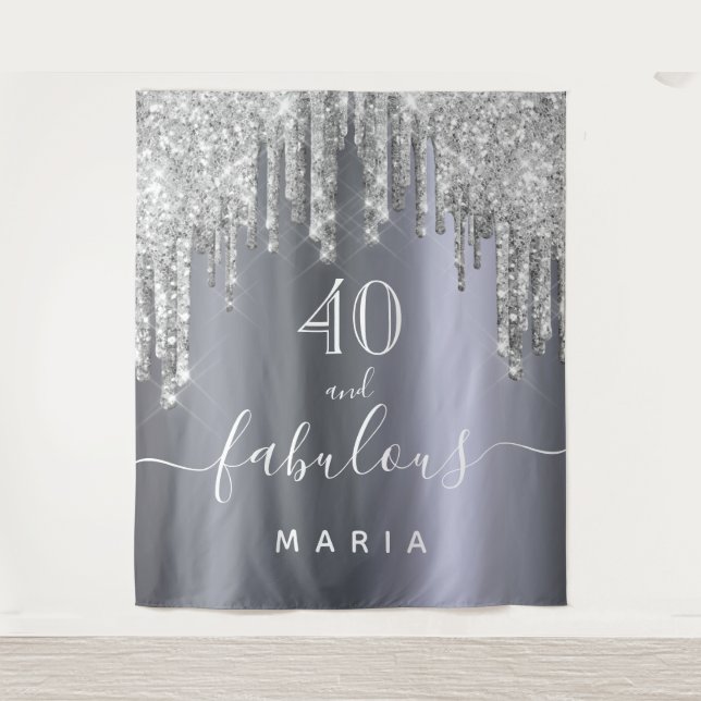 40 fabulous birthday party glitter silver sparkle tapestry (Front)