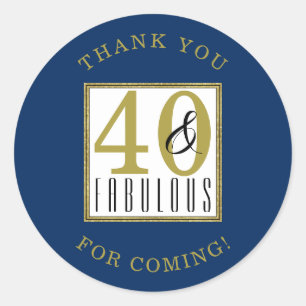 40 & Fabulous Birthday Party Thank You Classic Round Sticker