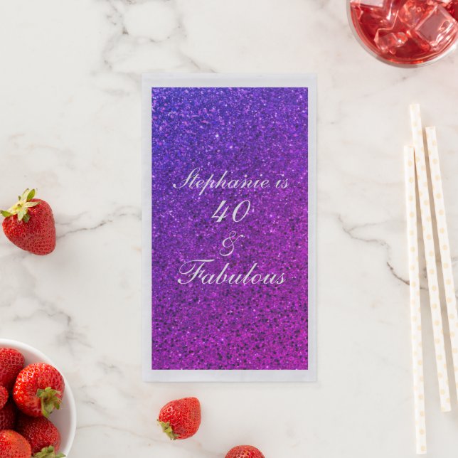 40 & Fabulous Birthday Pink Purple Glitter Silver Napkin (Insitu)