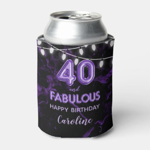 40 & Fabulous Birthday Purple Black Balloon Lights Can Cooler