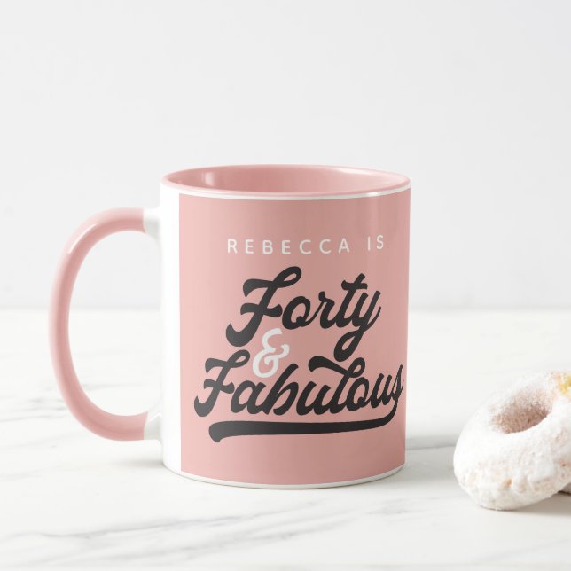 40 & fabulous birthday retro vintage script mug (With Donut)