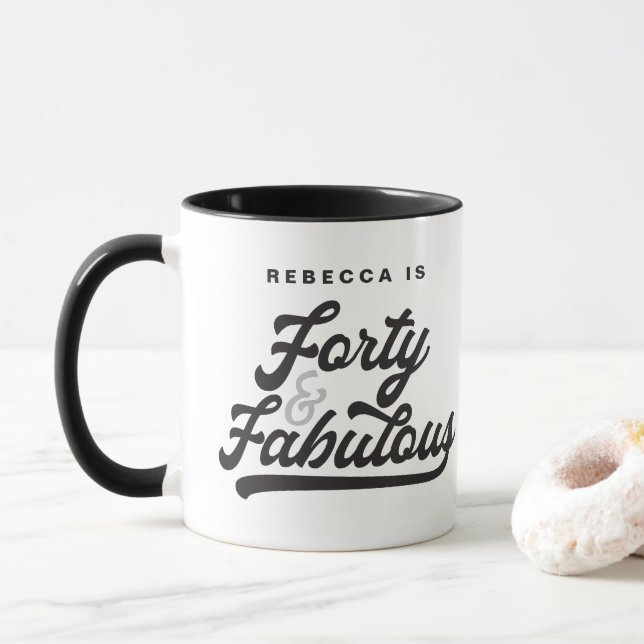 40 & fabulous birthday retro vintage script mug (With Donut)