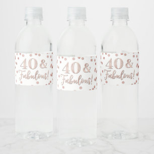 40 & Fabulous Birthday Rose Gold Confetti Water Bo Water Bottle Label