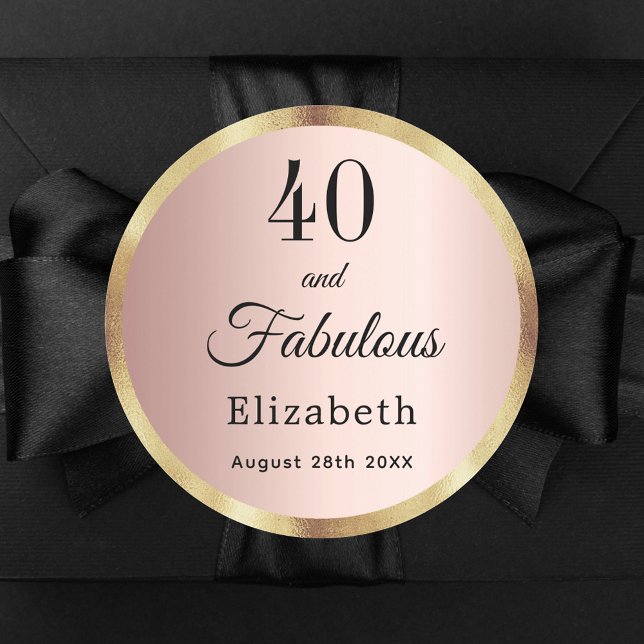 40 fabulous birthday rose gold name classic round sticker (Creator Uploaded)