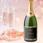 40 fabulous black gold name date sparkling wine label<br><div class="desc">Simple and elegant 40th birthday party sparkling wine label. Black background colour and a faux gold frame. With the text: 40 and fabulous. Template for name and date. Golden letters. You can change the background colour to match your theme. Click customize and then "select a background colour" on your right....</div>