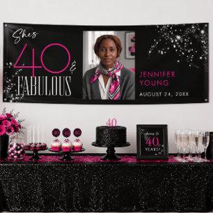 40 Fabulous Black Pink Glam Sparkle Birthday Photo Banner