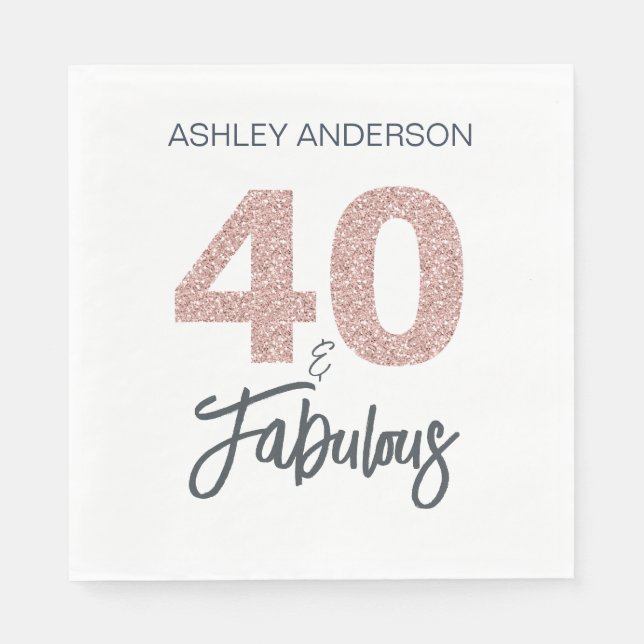 40 Fabulous Blush Pink Glitter 40th Birthday Party Napkin (Front)