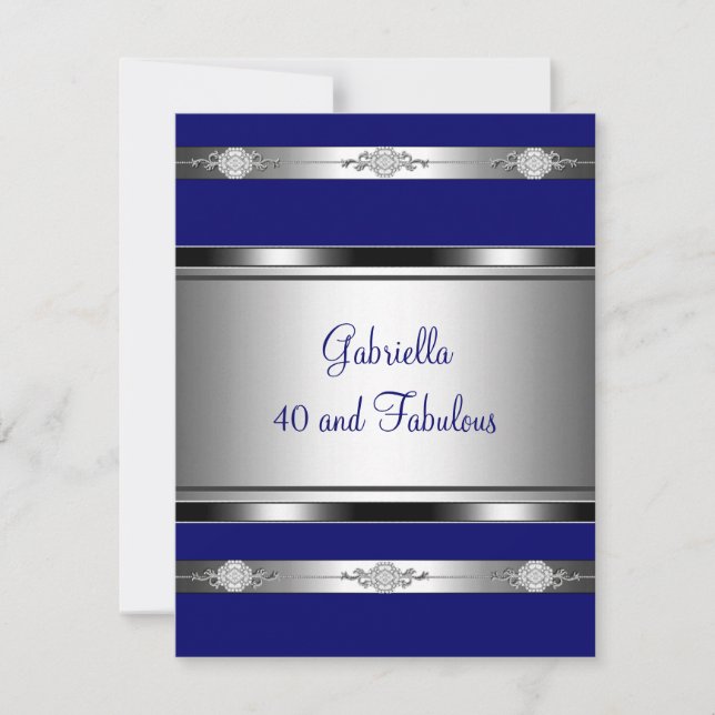 40 & Fabulous Dark Blue Silver Trim Birthday Party Invitation (Front)