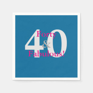 40 & Fabulous! Fun Custom Birthday Blue & Hot Pink Napkin