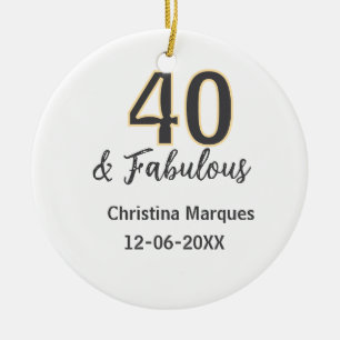 40 & fabulous gray yellow birthday calligraphy ceramic ornament