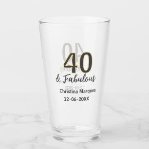 40 & fabulous gray yellow birthday calligraphy glass