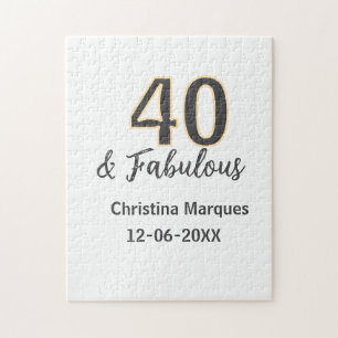 40 & fabulous gray yellow birthday calligraphy jigsaw puzzle