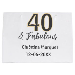 40 & fabulous gray yellow birthday calligraphy  large gift bag