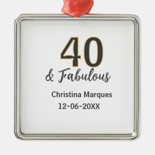 40 & fabulous gray yellow birthday calligraphy metal ornament