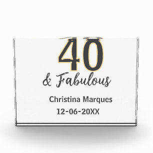 40 & fabulous gray yellow birthday calligraphy  photo block