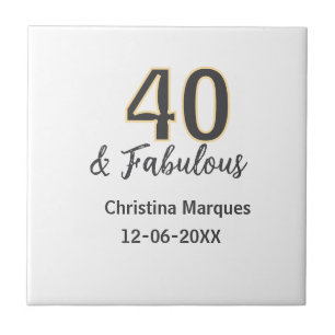40 & fabulous gray yellow birthday calligraphy tile