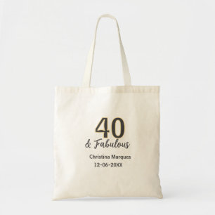 40 & fabulous gray yellow birthday calligraphy tote bag