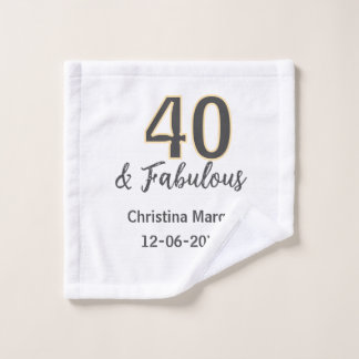 40 & fabulous gray yellow birthday calligraphy  wash cloth