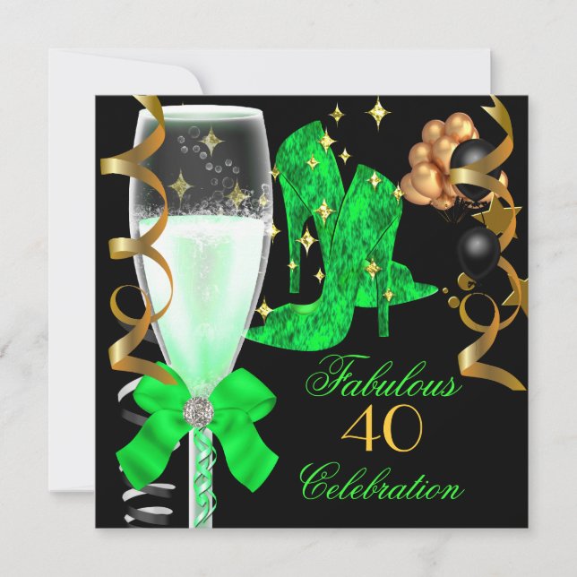 40 & Fabulous Lime Green Gold Birthday Shoes Invitation (Front)