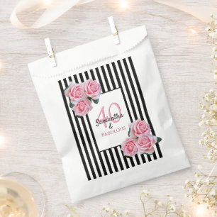 40 fabulous pink florals black white stripes favour bag