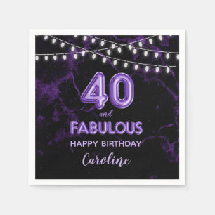 40 & Fabulous Purple Foil Balloons & String Lights Napkin