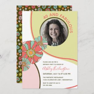 40 & Fabulous Retro Floral Photo Invitation