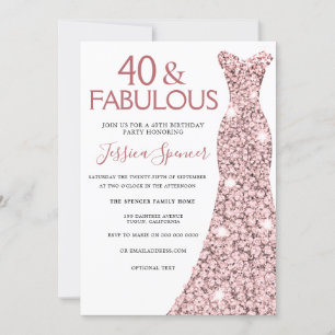 40 & Fabulous Rose Gold Dress 40th Birthday Party Invitation