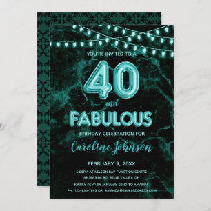 40 & Fabulous Teal Balloon Birthday Invitations