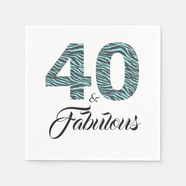 40 Fabulous Turquoise Black Zebra Birthday Party Napkin (Front)