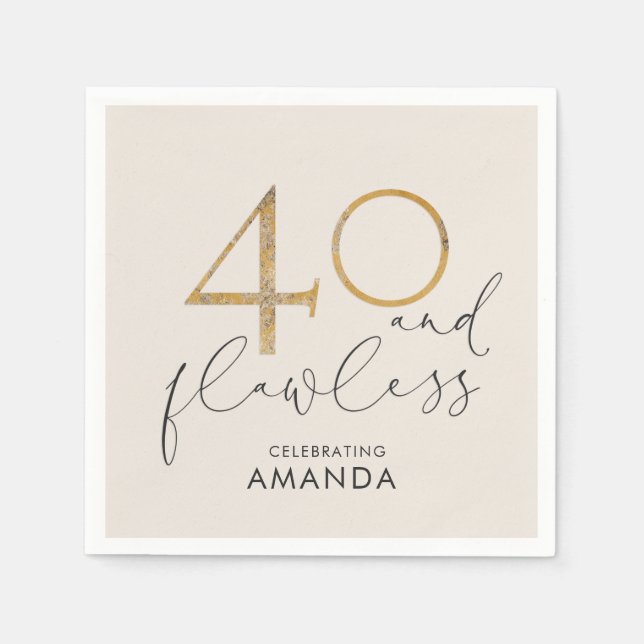 40 & Flawless Blush Pink Gold & Grey Personalized Napkin (Front)
