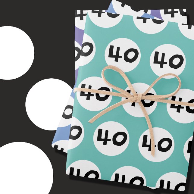 40 for Colourful 40th Birthday Wrapping Paper (In situ)