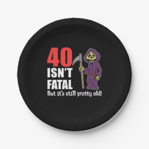 40 Isn't Fatal But Still Old Grim Reaper Cartoon Paper Plate