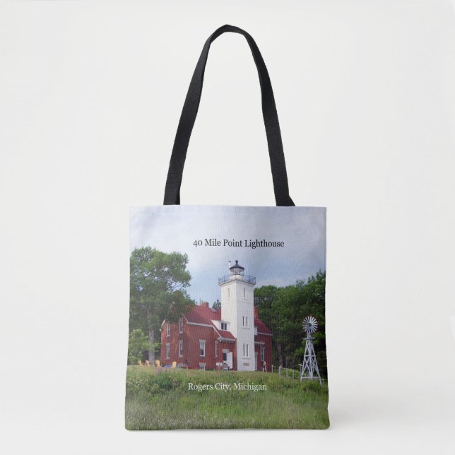 40 Mile Point Lighthouse all over tote bag (Front)