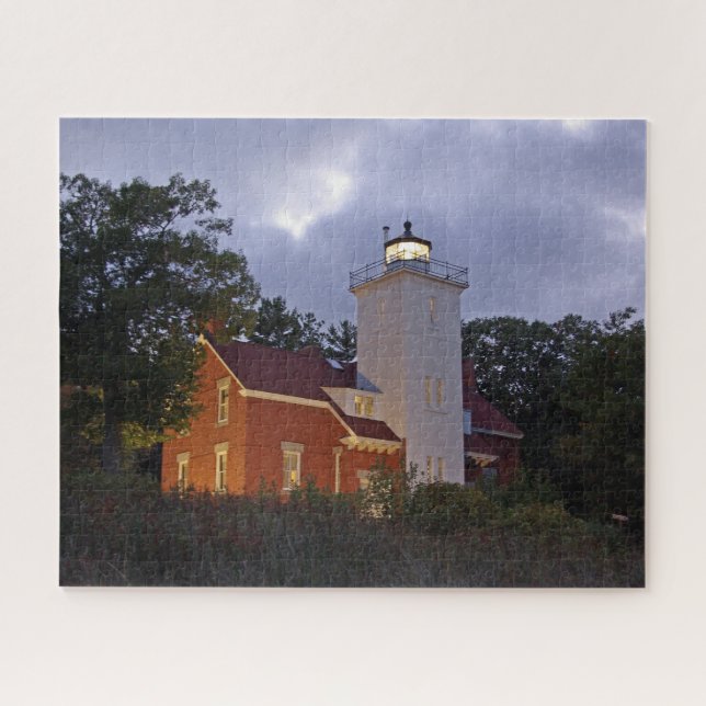 40 Mile Point Lighthouse at dusk Jigsaw Puzzle (Horizontal)