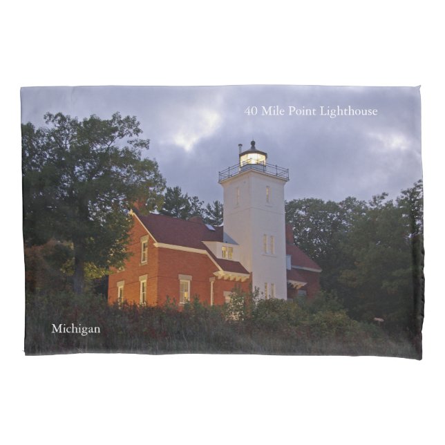 40 Mile Point Lighthouse at dusk pillow case (Front)