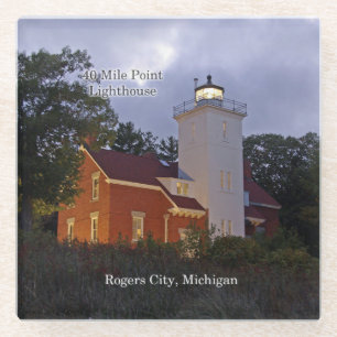 40 Mile Point Lighthouse dusk glass coaster