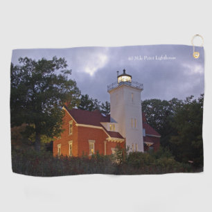 40 Mile Point Lighthouse dusk golf towel