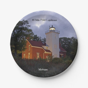 40 Mile Point Lighthouse dusk paper plate