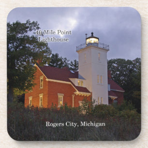 40 mile Point Ligthouse dusk 6 plastic coasters