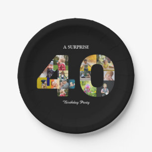 40 Multi Photo 40th Birthday Paper Plate