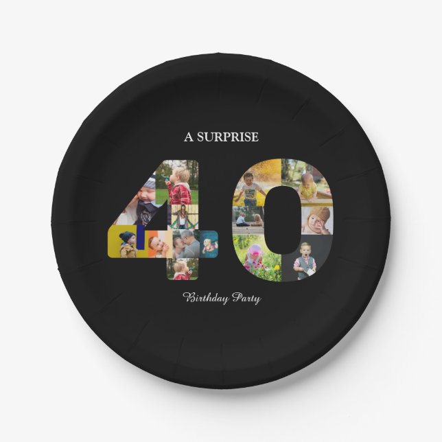 40 Multi Photo 40th Birthday Paper Plate (Front)