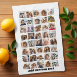 40 Photo Collage - 4 Rows 10 Columns - Script Name Kitchen Towel<br><div class="desc">This trendy collage party design includes a place for forty pictures or life highlights. The optional script text on the bottom can be used for names,  events,  dates and more!
If you need to adjust the artwork or change the background colour,  click on the customize button and make changes.</div>