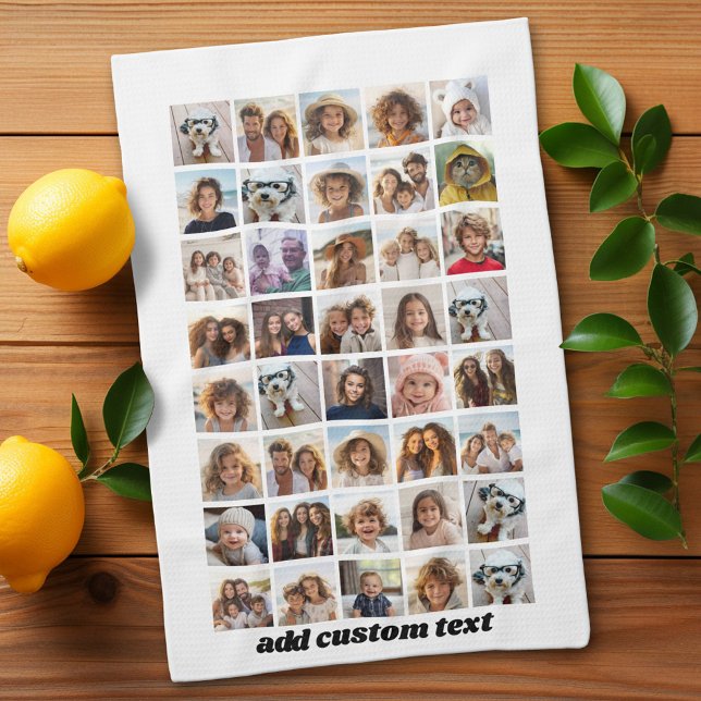 40 Photo Collage - 4 Rows 10 Columns - Script Name Kitchen Towel (Custom Kitchen Towel with Photo Collage)
