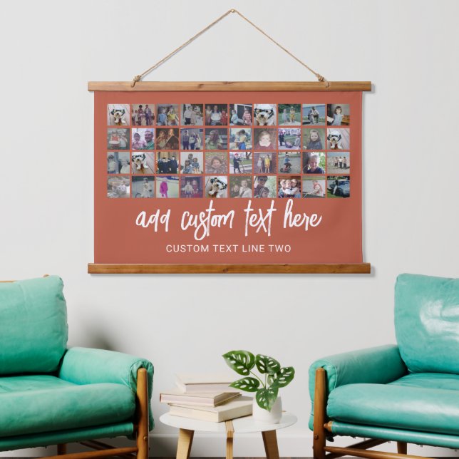 40 Photo Collage - 4 Rows 10 Columns - Script text Hanging Tapestry (Living Room)
