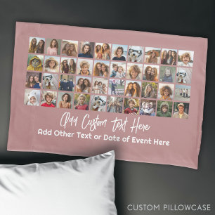 40 Photo Collage - 4 Rows 10 Columns - Script Text Pillowcase