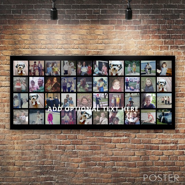 40 Photo Collage - 4 Rows 10 Columns - White Text Poster (Custom Photo Collage Poster)