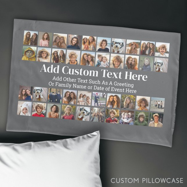 40 Photo Collage - 4 Rows 10 Columns - with Text Pillowcase (Custom Photo Collage Pillowcase)