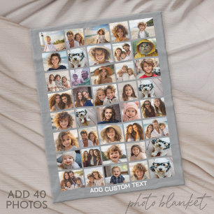 40 Photo Collage - 8 Rows 5 Columns - White Text Fleece Blanket