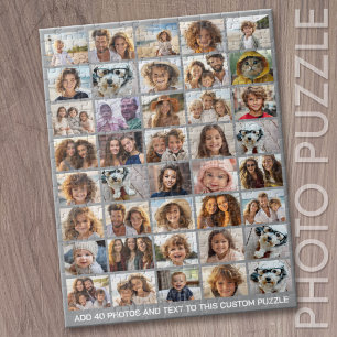 40 Photo Collage - 8 Rows 5 Columns - White Text Jigsaw Puzzle